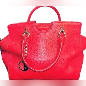 Versace Red Pebbled Leather Tote -Near New Condition - Excellent Condition